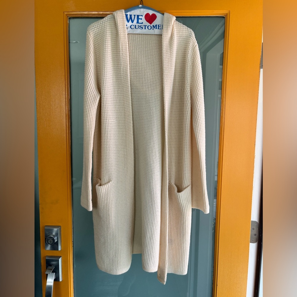 Jenni Kayne Ivory Waffle Hooded Sweater Coat Wool Cashmere Medium